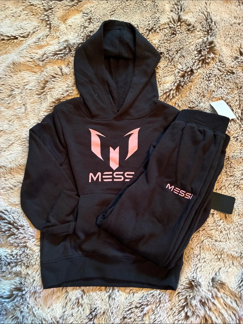 Messi Kids Black and Pink Hoodie & Jogger Set